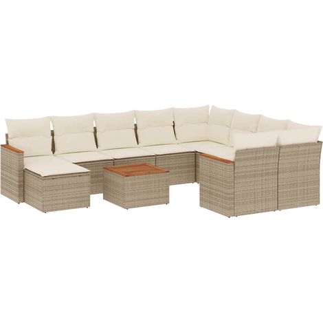 Maison Exclusive - Set Divani da Giardino 11 pz con Cuscini Beige in Polyrattan (1/5)