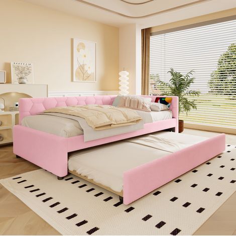 lit enfant chambre rangement 90x200 bouclette rose HAVRYA (1/5)