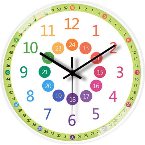 Horloge d'apprentissage de l'heure pour enfants, colorée et éducative Décoration murale pour chambre d'enfant (garçons et filles), salle de jeux, crèche, salle de classe (20 cm) (1/5)