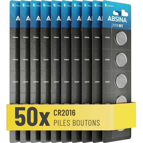 50x Piles CR2016 - CR 2016 3V étanche & Longue durée - Pile 2016 pour clés de Voiture, Balance de Cuisine, etc. - CR2016 Pile Lithium 3V (1/5)