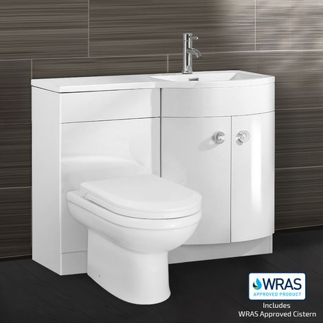 Dene LH 1100mm Vanity Basin Unit White & Welbourne Back to Wall Toilet White (1/5)