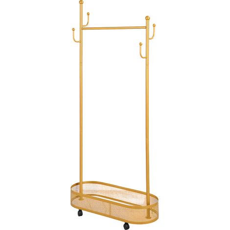 WILITTO  Porte-Manteaux sur Pied Doré avec Roues et Panier de Rangement - Mobile et Moderne, pour Chambre, Entrée et Salon