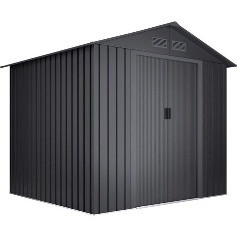 Wasabi Caseta Metálica de Jardín 5,27m2 Light Anthracite – 4 Rejillas Anticondensación – Antracita - Puerta Corredera Doble – Techo a Dos Aguas - 261x202x202cm