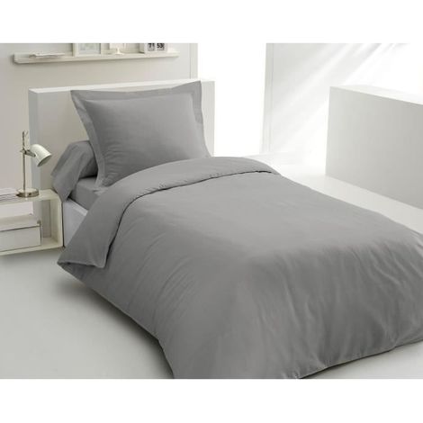 PARURE DE COUETTE LOVELY HOME - 140x200 cm - 100% COTON - GRIS CLAIR (1/2)