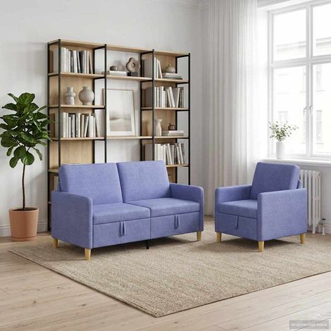 Canapé 3 places avec rangement, 2 pièces, bleu denim en polyester - PANGIVO (1/5)