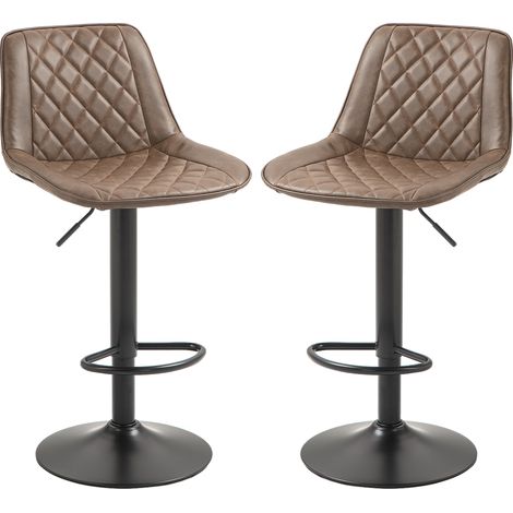 Bar Stools Set of 2, Retro Adjustable Kitchen Stool, Swivel PU Lear Upholstered Bar Chairs with Back, Footrest and Steel Base, Brown (1/5)