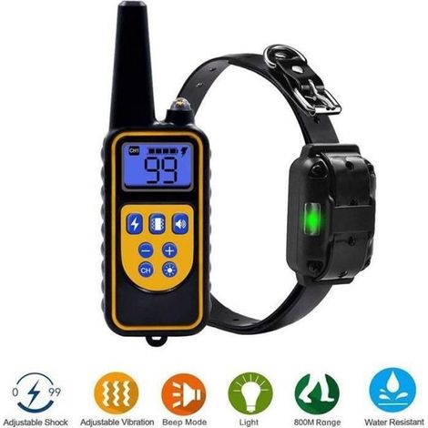 SHENGLU-Collier de Dressage Chiens Rechargeable et IP67 Étanche avec Distance de 800m99 Niveaux de Mode VibrationChoc ElectriqueSon (1/4)