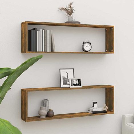 vidaXL Mensole Parete Cubo 2pz Rovere Fumo 100x15x30 Legno Ingegnerizzato