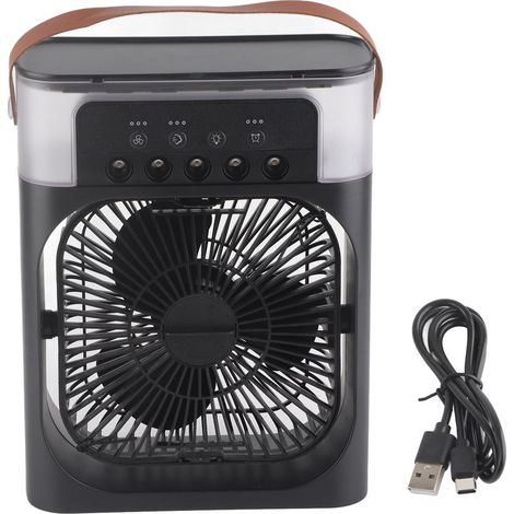 Ventilateur Rafraîchisseur d'Air Personnel USB, Réservoir 600ml, 3 Vitesses, Humidificateur, Lumière LED 7 Couleurs pour Chambre-KZQ (1/5)