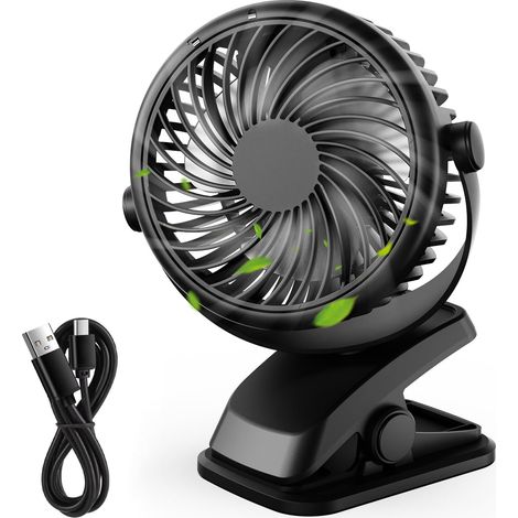 Mini ventilador portátil de escritorio, ventilador USB de 3 velocidades con rotación de 360°, cable USB y batería para el hogar, la oficina, el gimnasio, la pesca y el camping. (1/5)