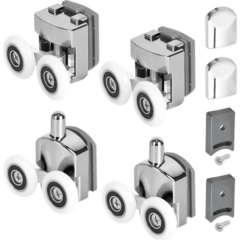 4 Pieces shower door rollers kit, 23mm aluminum double wheels for curved sliding shower doors (1/5)