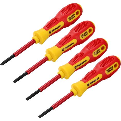4Pcs 1000V Tournevis Électrique Magnétique Isolé à Fente 5mm x 75mm CR-V Tournevis à Tête Plate pour Électriciens (1/5)