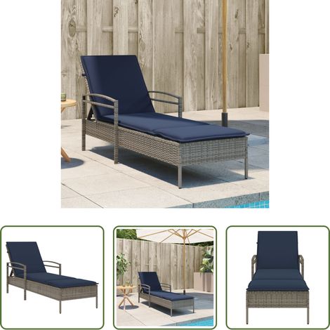 Gartenmöbel - Sonnenliege mit Kissen Grau 63 x 200 x 81 cm Poly Rattan (1/5)