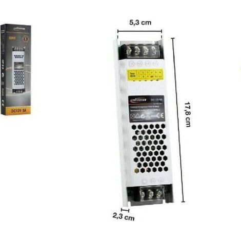 Transformateur d'alimentation stabilisé 12 V CC 5 A ultra-plat pour rubans LED 60 W S-12V-60W