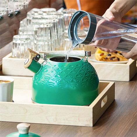 2,5-Liter-Wasserkocher aus Edelstahl mit grüner Pfeife und Glückswolken-Design (1/5)