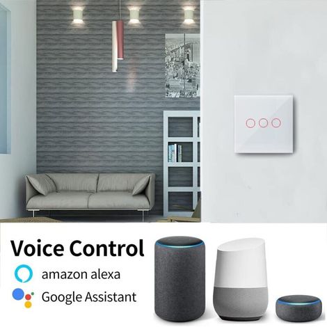 Interruttore intelligente connesso a 3 vie, compatibile con Alexa/Google Assistant, interruttore touch Wi-Fi con pannello in vetro bianco e funzione timer, controllabile tramite app Tuya/Smart Life. (1/4)