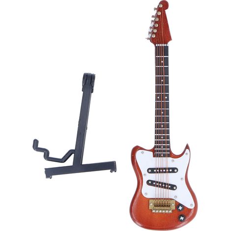 Mini guitare miniature en bois, instrument de musique décoratif avec support, pour la maison ou le bureau. (1/5)