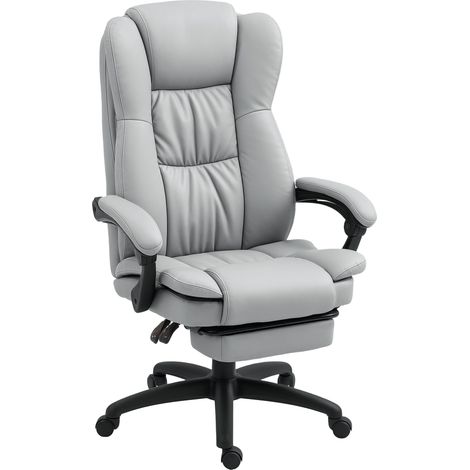 Silla de Oficina con Masaje, Respaldo Reclinable 135° y Altura Regulable, con Reposapiés, Polipiel, Gris Claro (1/5)