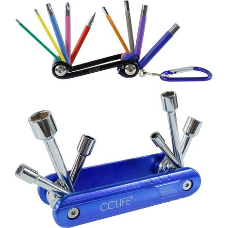 2 pièces Cle Multifonction Vélo Réparation Outil pour Vélo Maintenance cle torx clés douille 6 pans clés à douille Jeu de clés allen couleur Cr-V tournevis (1/5)