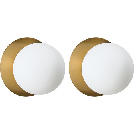 Conjunto de 2 lámparas redondas para montar en la pared esférica de metal y vidrio dorado Bouble