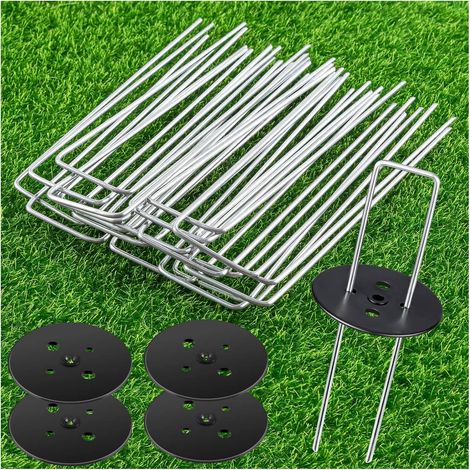 Lot de 20 agrafes galvanisées en forme de U avec 4 tapis de sol, piquets de fixation pour bâche de protection, ruban de protection contre l'humidité et tissu de tapis de sol (1/5)