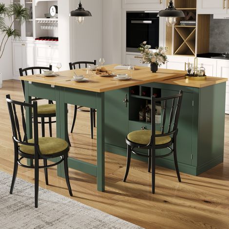 Mesa de bar extensible 120-180 cm MDF verde oscuro con almacenaje, 4 usos - CHICFURN (1/5)