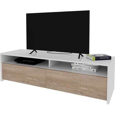 Mobile Porta Tv Moderno Parete Attrezzata Con 2 Ante E 2 Vani A Giorno Mobiletto Salvaspazio Da Terra Per Televisione Soggiorno Salotto Camera Da Letto 130 x 40 x 35 Cm Bianco E Rovere (1/5)