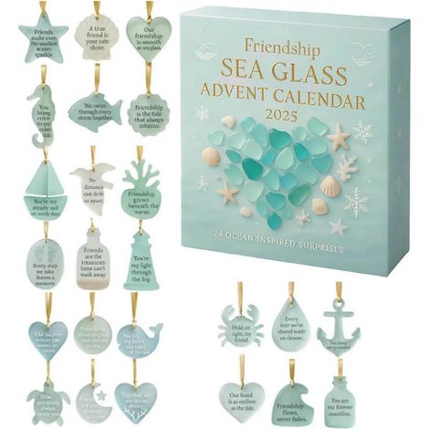 Calendrier de l'Avent 2025 en verre de mer, idéal à offrir à des amis proches ou à utiliser comme décoration de sapin de Noël. (1/5)