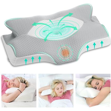 Oreiller Cervical en Mémoire de Forme Ergonomique Soutien Nuque  Adapté pour Dormir sur Le Côté, sur Le Dos et sur Le Ventre, Coussin Ergonomiques Cervical pour la Nuque, 64x38x12,5cm (1/5)