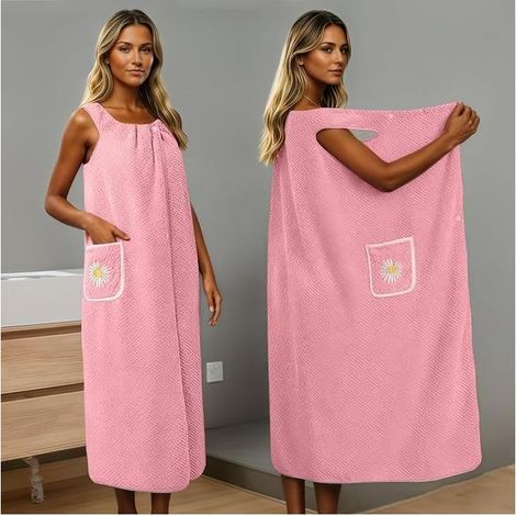 Peignoir Femme en Microfibre Ultra Doux et Absorbant, Séchage Rapide avec Poches Réglables, Robe de Bain Légère pour Voyage, Spa et Plage (1/5)