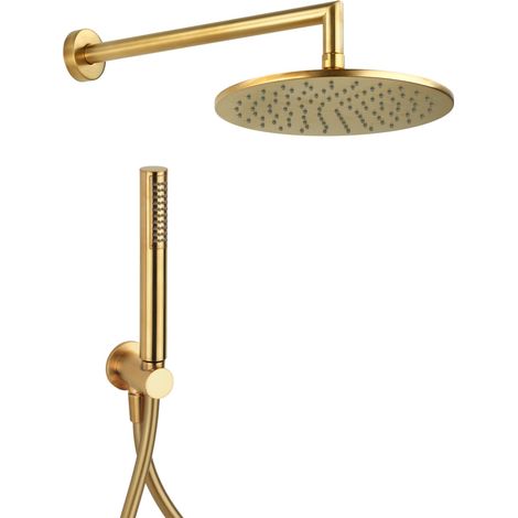 Kit doccia colore oro spazzolato con braccio, soffione e doccetta con supporto e flessibile Pollini Lumea SSXK00102W Oro Spazzolato (1/2)