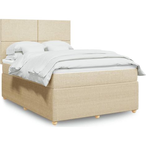vidaXL Letto a molle -  Giroletto a Molle con Materasso Crema 140x19 cm in Tessuto (1/5)