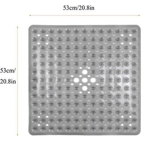 Tapis de bain carré antidérapant en PVC avec ventouses hautes performances, 53 x 53 cm, gris clair, antibactérien et anti-moisissure (1/3)