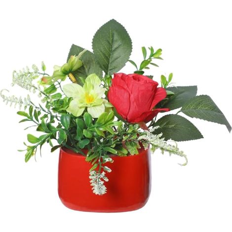 Plantes de fleurs artificielles en soie pour décoration d'intérieur, arrangement réaliste d'hortensia et de camélia teints à la main en pot, faux feuillage pour bureau, fête de mariage (C) (1/5)