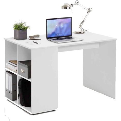 Bureau & Étagère Design "Trent" 117cm Blanc (1/2)
