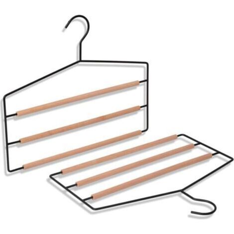 Lot de 2 cintres multi-niveaux en bois et métal – design élégant et compact – idéal pour pantalons, jeans, jupes, vêtements et accessoires (1/4)