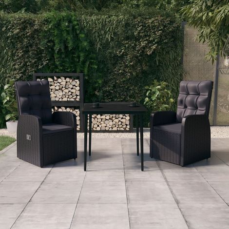 Ensemble Table et Chaise de Jardin  Salon de jardin avec coussins 3 pcs Noir 40678 (1/5)