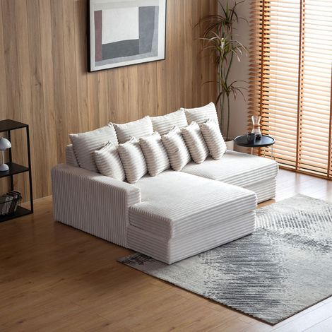 Divano angolare 2/3 posti con seduta profonda in velluto a coste beige CARDIFF