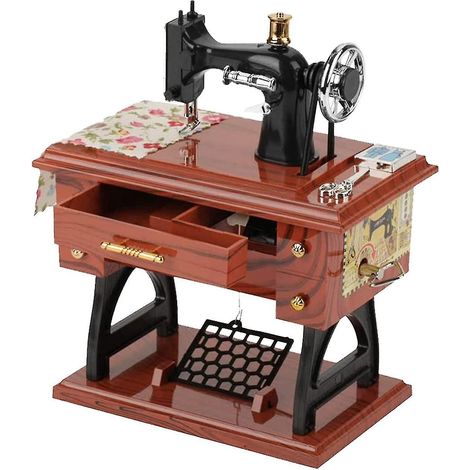 Boîte à musique miniature machine à coudre vintage rétro classique à pédale, à poser sur une table ou un bureau, à mécanisme d'horlogerie, pour la décoration intérieure. (1/5)