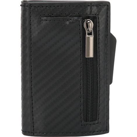 Portefeuille vintage en fibre noire pour homme, étui anti-vol à carte de crédit automatique, porte-cartes professionnel (1/5)