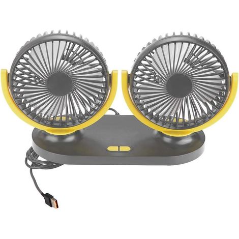 Ventilateur de Voiture USB Double Tête, 12V et Jaune,Matériau (1/5)