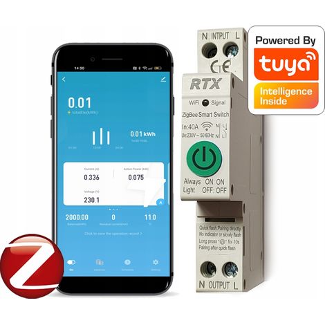 Relé medidor de corriente RTX TUYA 50A DIN ZigBee (1/5)