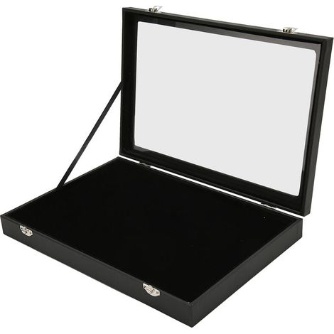 Lntyq Vitrine à épingles Bote d'ombre à épingles anti-poussière transparente pour médaille militaire Collection de badges à épingles en cuir PU noir, 35x24x5cm / 13.8x9.4x2.0in