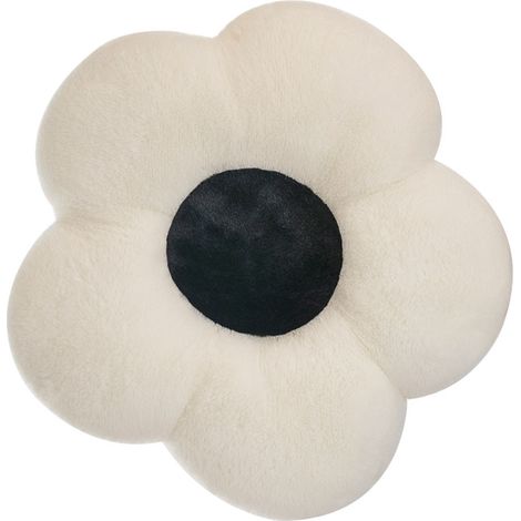 Coussin Fleur Doux Moelleux en Peluche Décoratif pour Canapé Fauteuil Salon Chambre 50 cm Blanc (1/5)