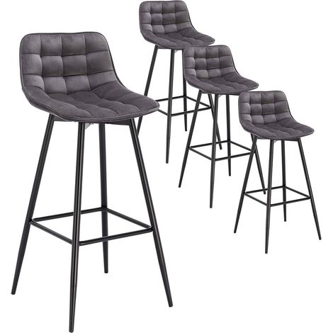 WOLTU 4er Set Barhocker Barstuhl Hocker Tresenhocker Bistrohocker Design Stuhl Samt Metall Dunkelgrau