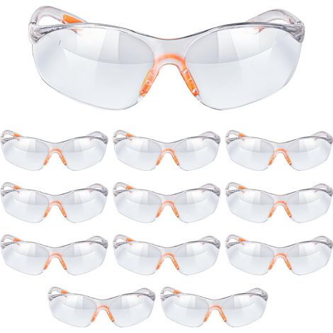 Gafas de trabajo protectoras - Paquete de 12 gafas de seguridad transparentes con lentes de plástico - Gafas protectoras para bricolaje, polvo, química, instituto, laboratorio, hombres