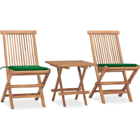 3-tlg. Garten-Essgruppe mit Kissen Klappbar Massivholz Teak