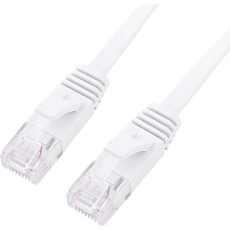 Câble Ethernet plat RJ45 CAT6 pour réseau local (LAN), UTP, blanc, 1000 m (0,5 m). (1/5)