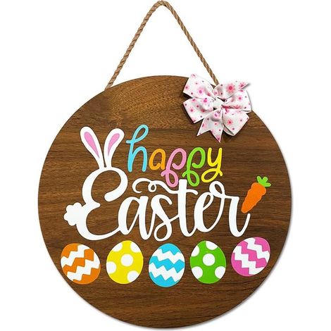 2 appendiabiti pasquali in legno – Buona Pasqua, cartello di benvenuto con coniglietto colorato e fiocco (1/5)