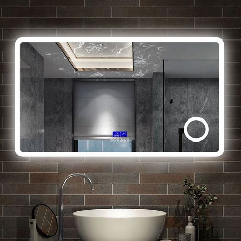 AICA - Specchio con led 120X70cm.Bluetooth + Ingrandimento 3X + orologio + Antiappannamento (1/5)